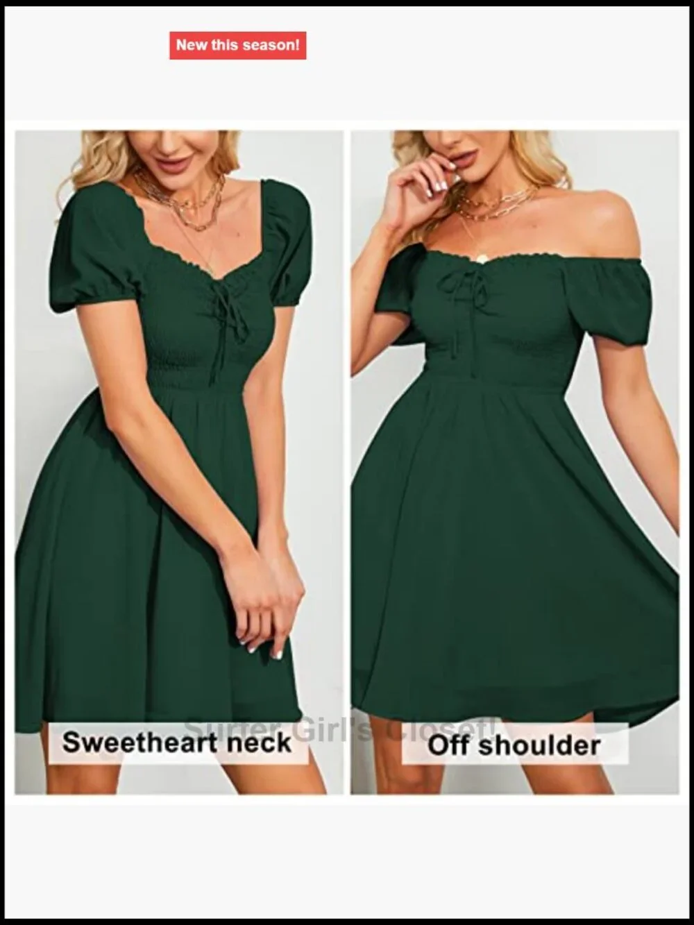 Women's Sweetheart Smocked Sundress Puff Sleeve Drawstring Mini
